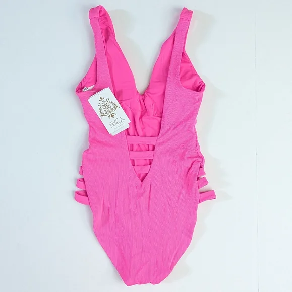 BECCA Fine Line Sophie One-Piece Swimsuit, Pink Punch, Women's Small - Picture 2 of 3